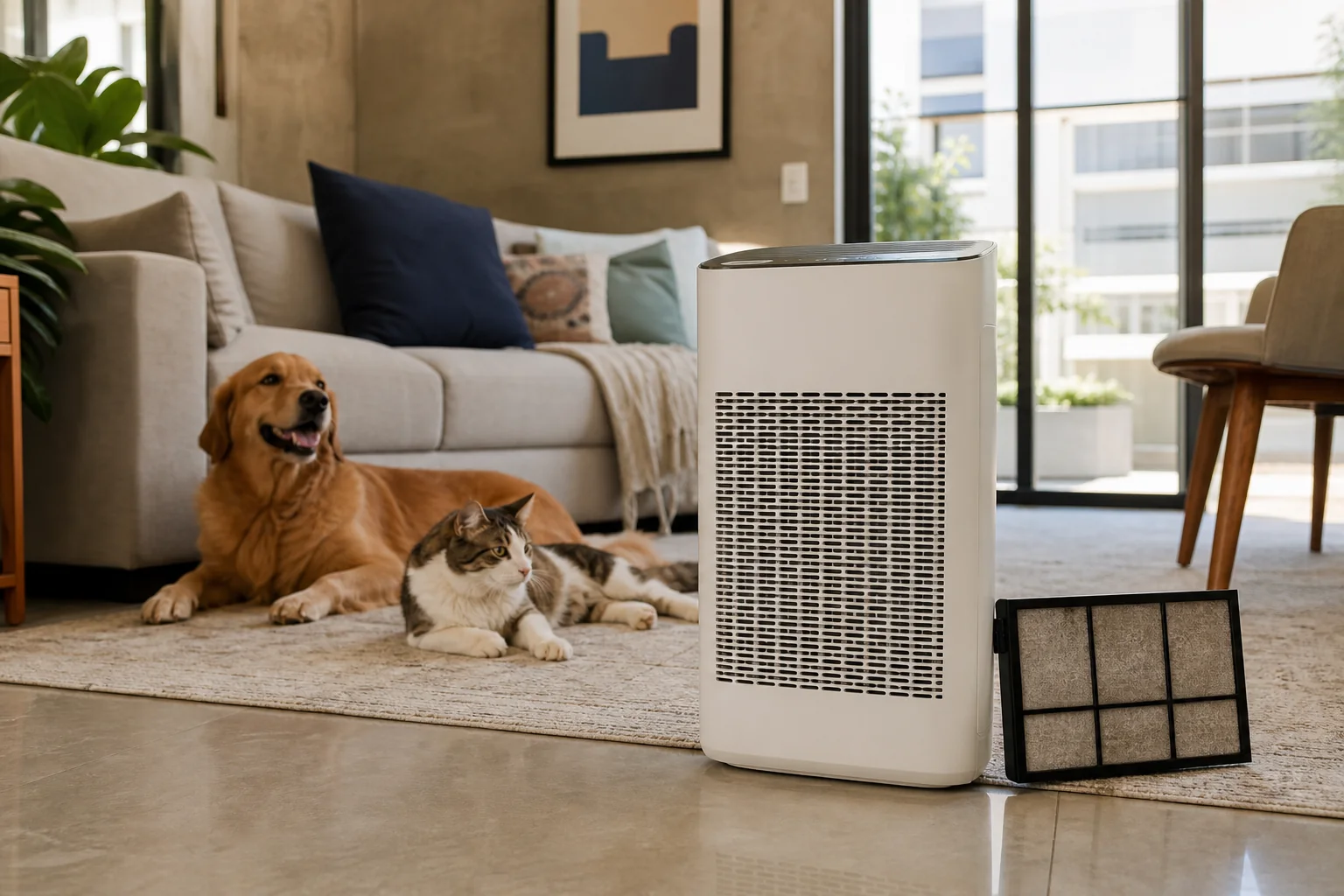 Purificador de ar em ambiente doméstico com pet